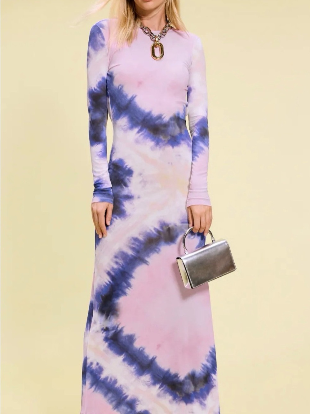Paco Rabanne Lavender and Navy Tie-Dye Long Sleeve Maxi Dress